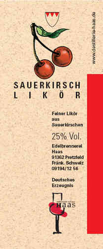 Sauerkirschlikör 25 % Vol. – 0,5 l Flasche Edelbrennerei Haas, Pretzfeld