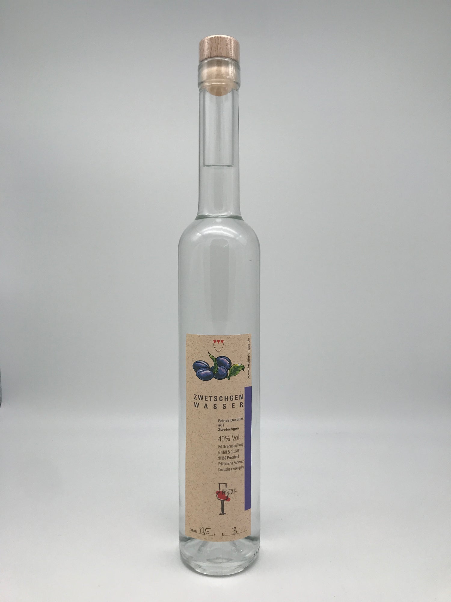 Zwetschgenwasser, 40% Vol., 0,5l Flasche, Haas