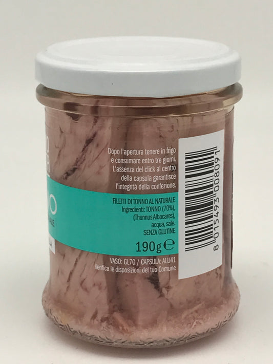 Filetti di tonno al naturale, Thunfischfilets natur, 190 g Glas