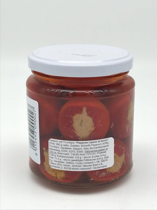 Peperoncini ripieni di tonno, Peperoni gefüllt mit Thunfisch, 314 ml Glas
