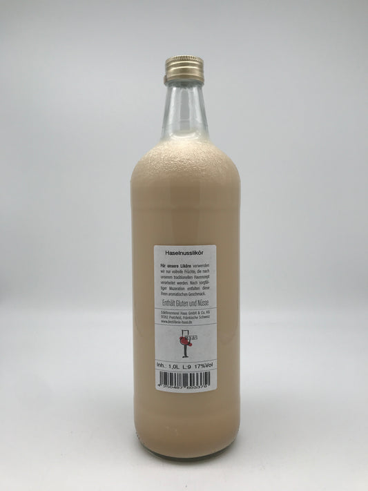 Haselnusslikör, Haas, 17% Vol., 1,0 l Fl.