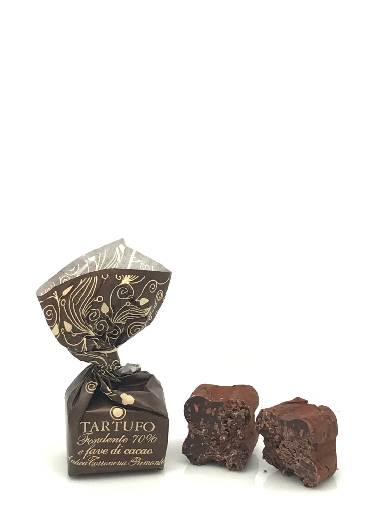 Tartufo Fondente 70% e Fave di Cacao, mit dunkler Schokolade 70% und Kakaobohnen, 14 g einzeln verpackt Antica Torroneria Piemontese
