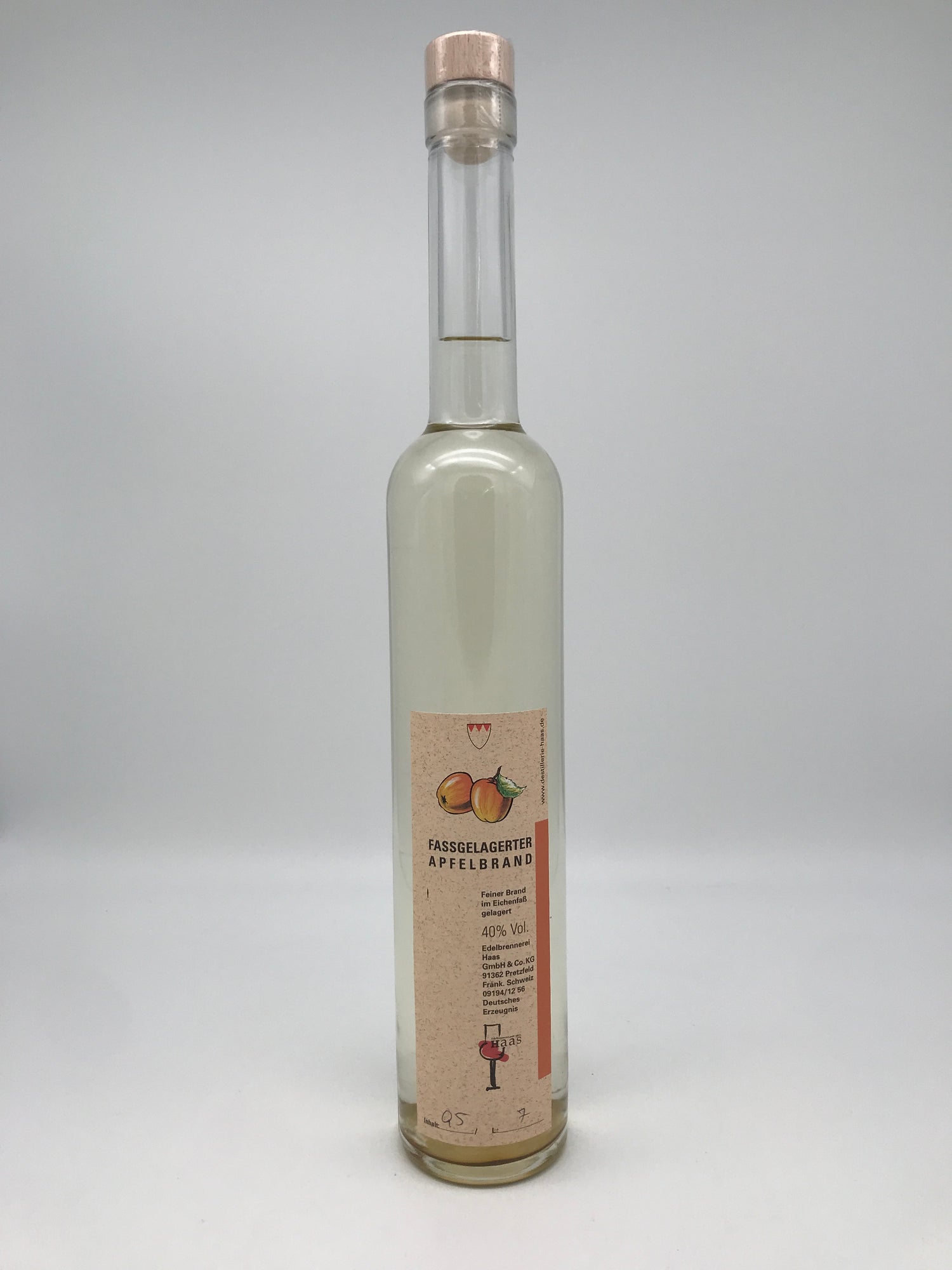 Faßgelagerter Apfelbrand, 40% Vol., 0,5 l Fl.