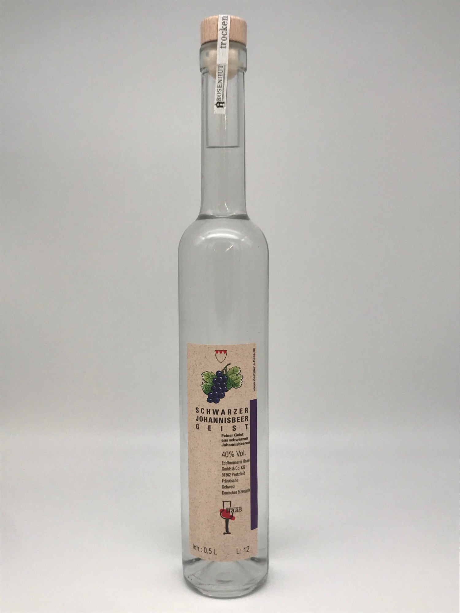 Schwarzer Johannisbeergeist 43% Vol., 0,5 l Fl.