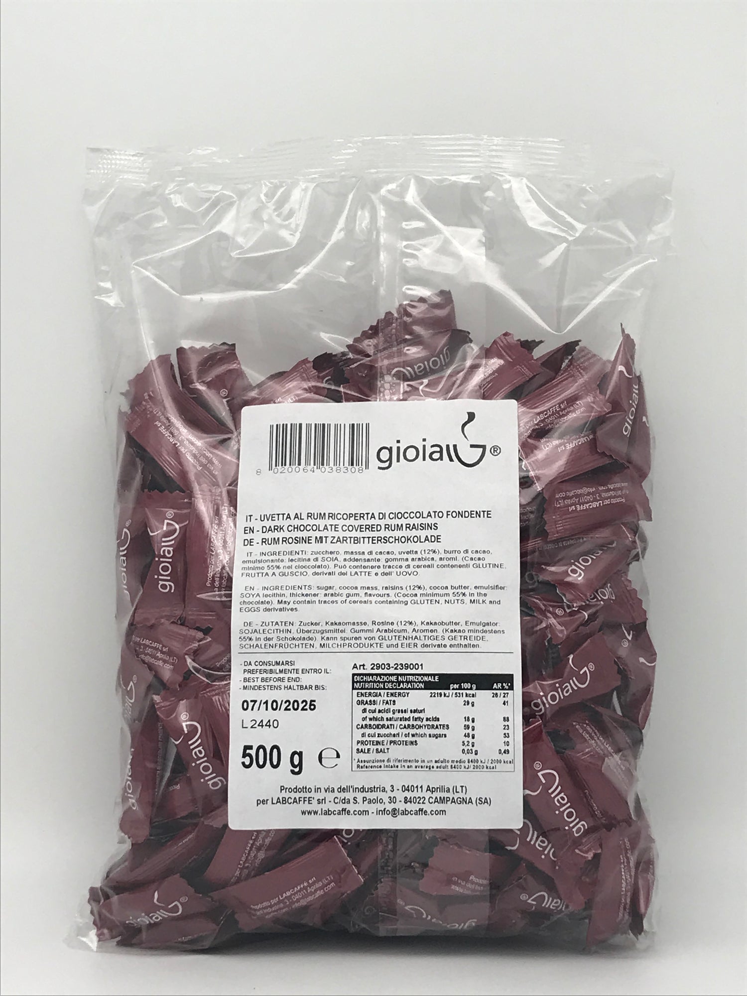 Rum-Rosinen im Schokomantel, einzeln verpackt, 500 g Btl